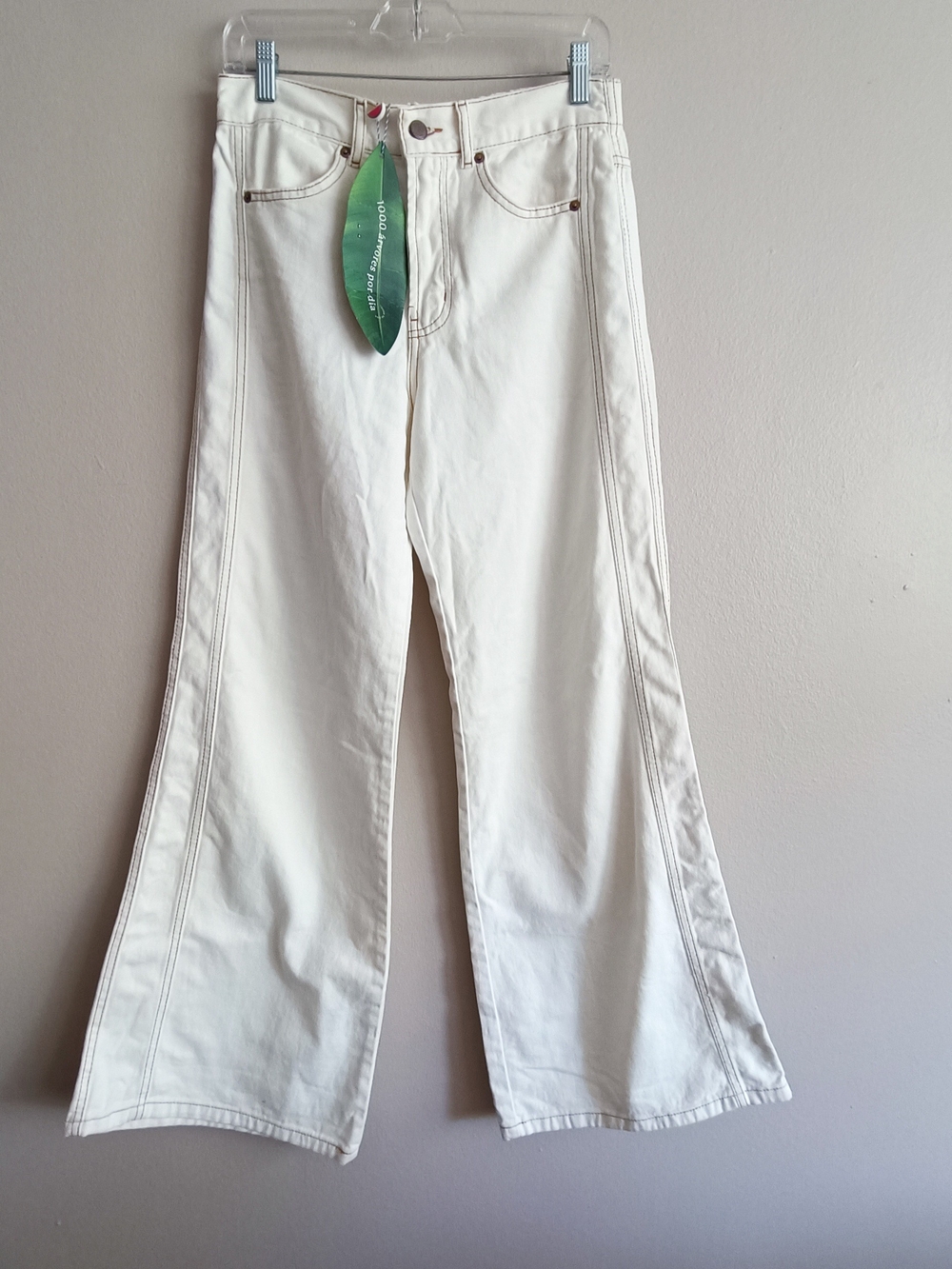 NWT FARM Rio High Rise Wide Leg Stitched Denim Jeans Cream Size 38 / 6